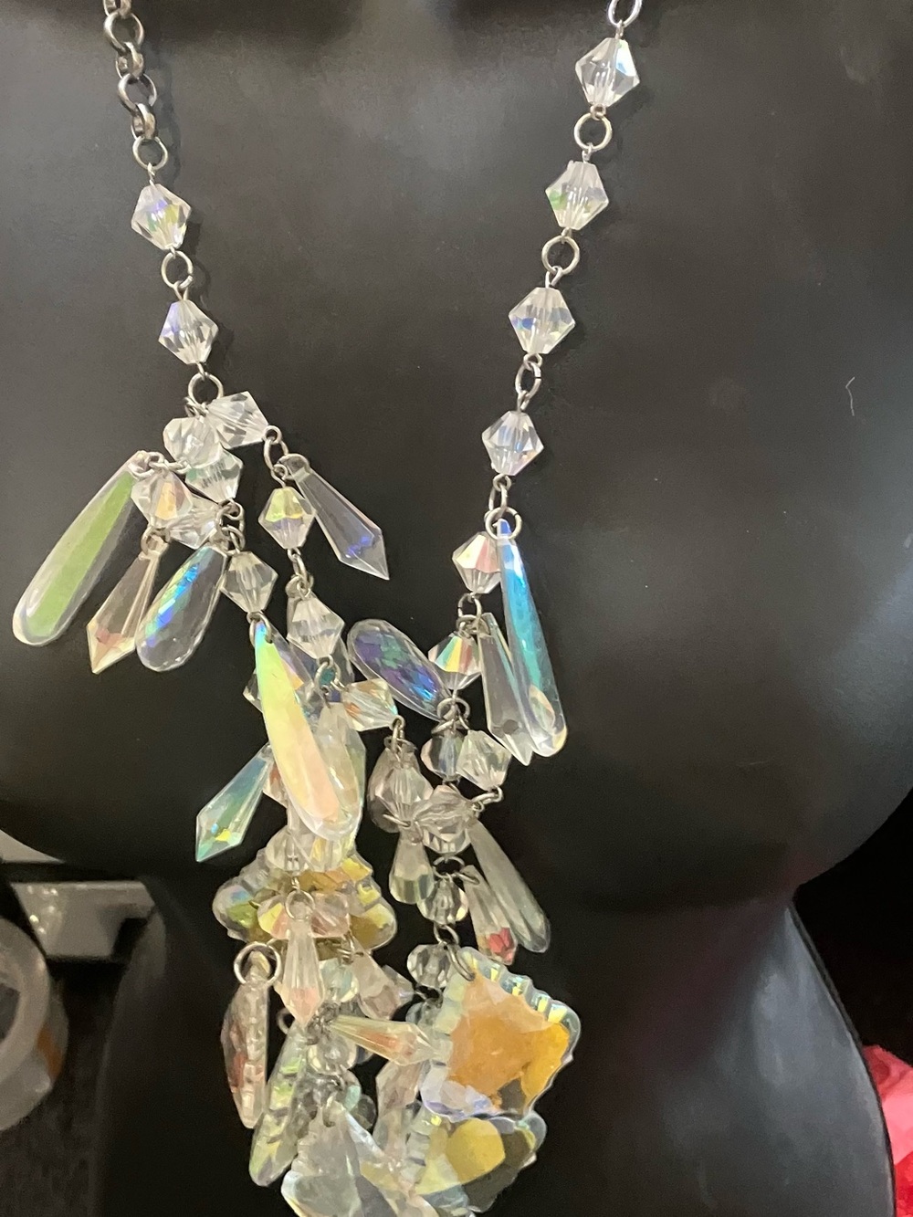 Necklace pendant massive vintage lucite chandelier dangling drops